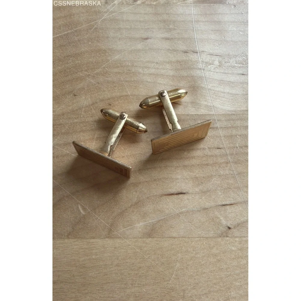 Vintage Mid-Century 12K Gold Filled GF Engraved Geometric Rectangle Cufflinks